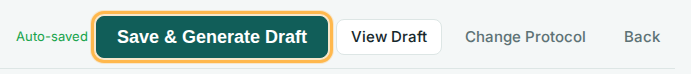Top bar with Save & Generate Draft and View Draft buttons